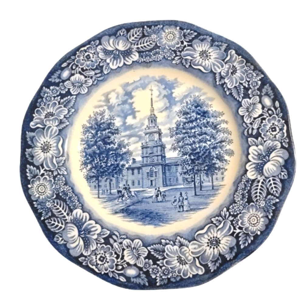 Staffordshire Liberty Blue Independence Hall 9.5 Dinner plate madecin England